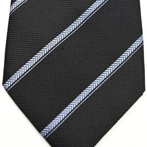 NEW $180 Canali Black W/ Fine Complex Light Blue Stripe Silk Tie Handmade Italy